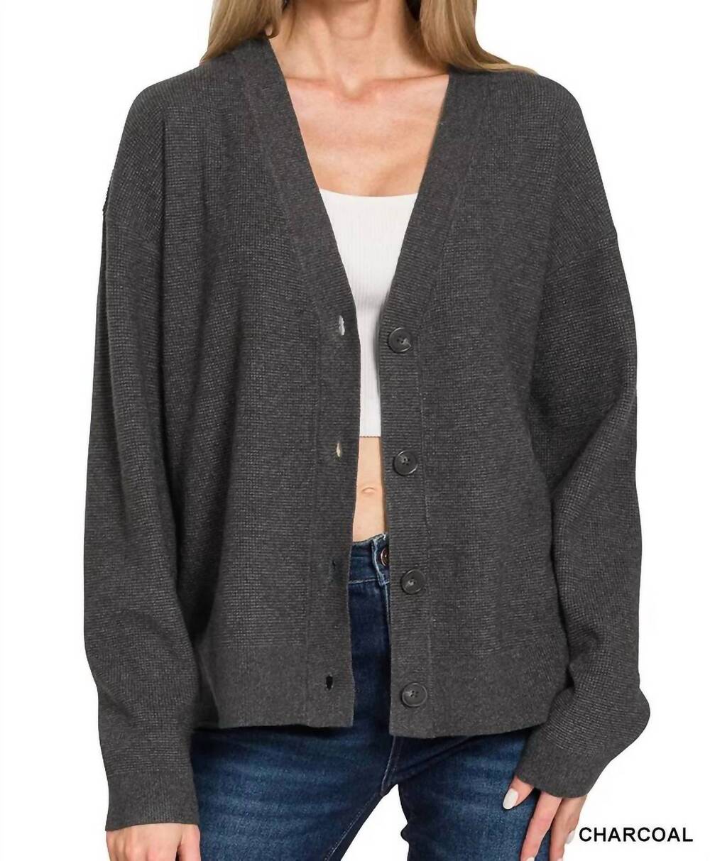NEW ZENANA viscose sweater cardigan in charcoal